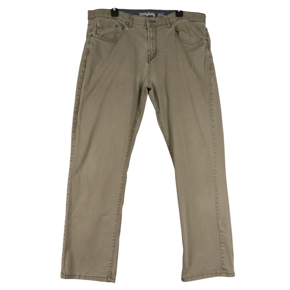 One Day Away Regular Fit Mens 40x30 Stretch‎ Pants Khaki 5 Pocket Casual Travel